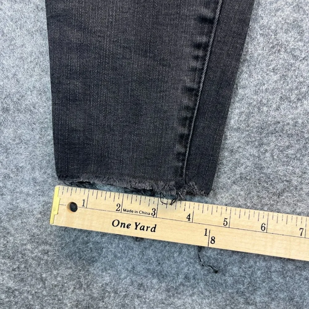Madewell Jeans Women's 26‎ 9 Inch HIgh Rise Black Distressed Raw Hem Denim